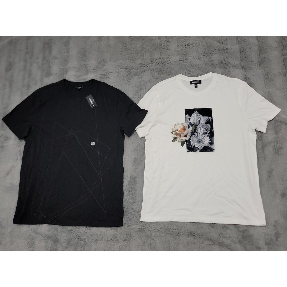 Express Shirt Lot Of 2 Mens Medium Multicolor Floral Geometric Graphic T-Shirt